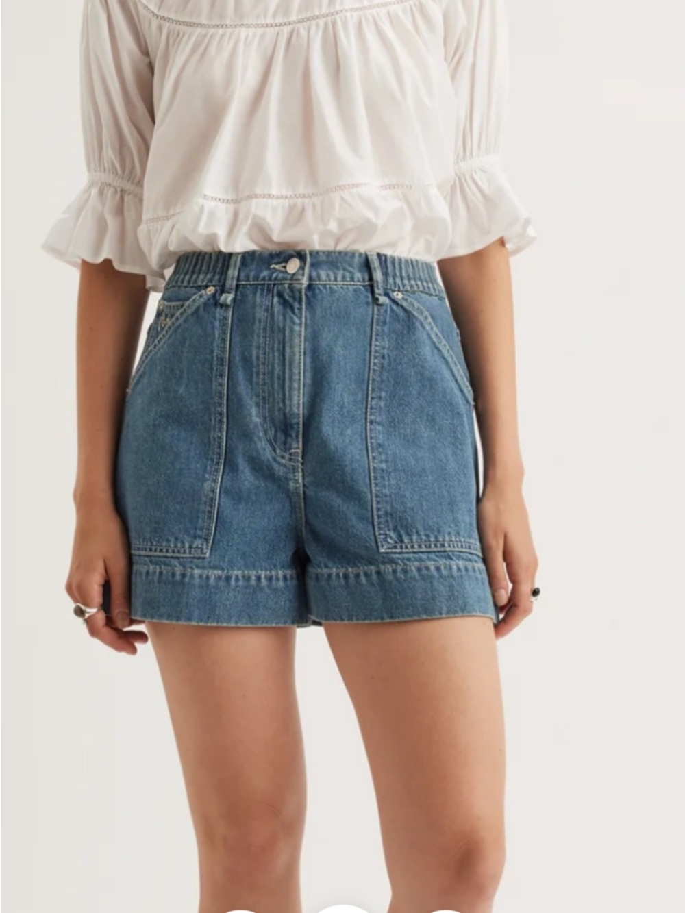 Merlette Blue Denim High-Waist Shorts